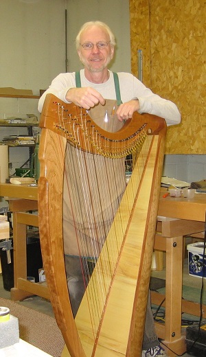 The harp maker in the shop